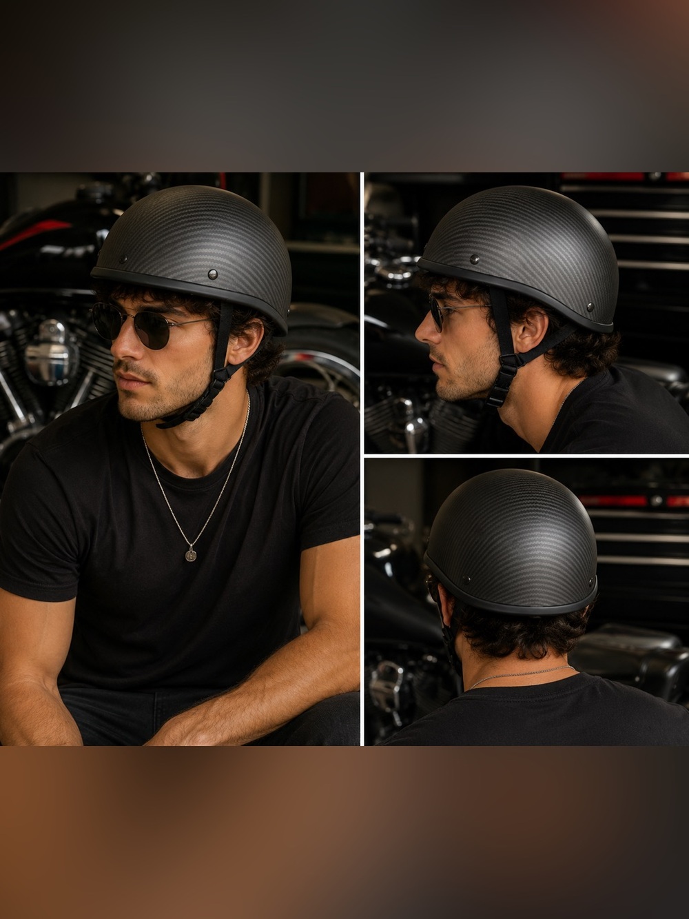 DOT Half Helmet Carbon Fiber Look Motorcycle Cruiser Biker Helmet Black NWOT